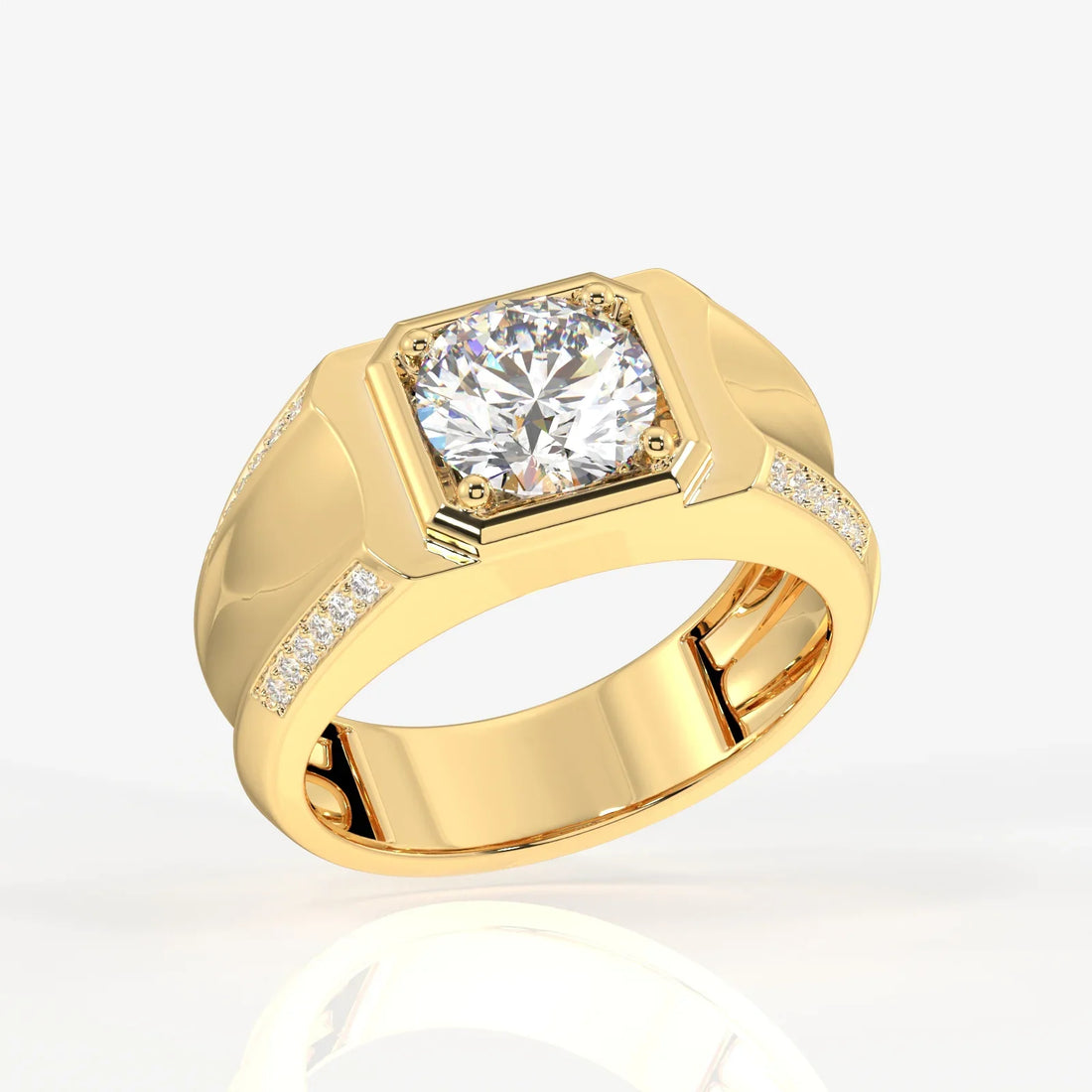 Round Cut Moissanite Diamond Men's Engagement Ring In Gold