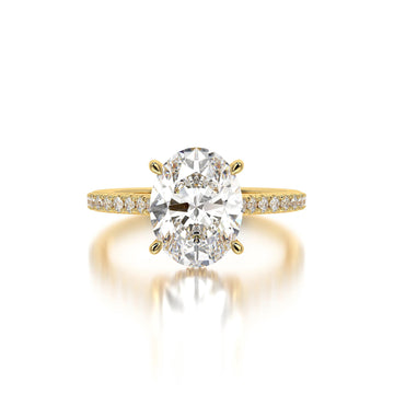 IGI Certified Lab Grown Oval Diamond Engagement Ring: Hidden Halo Pavé Band