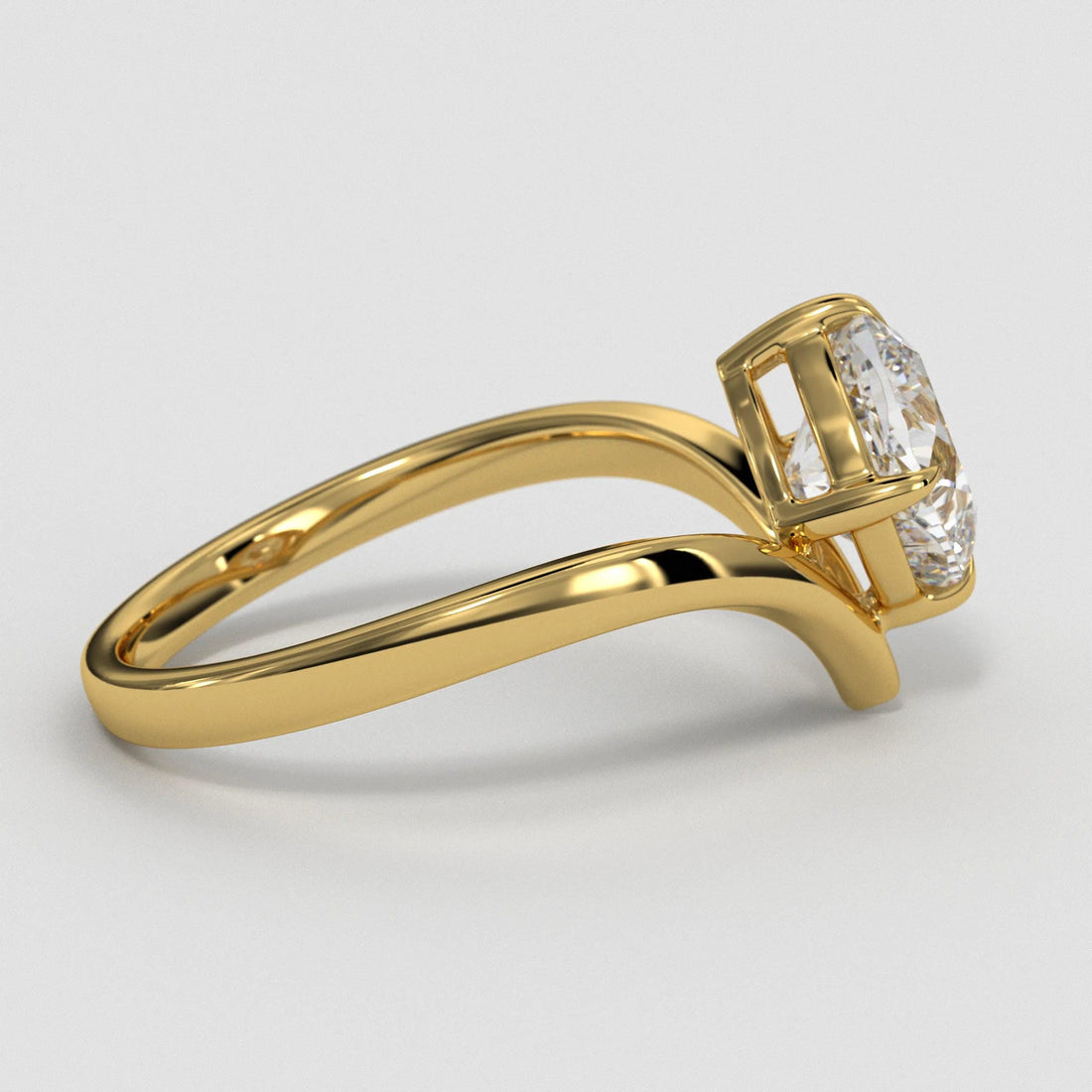 Cushion Cut Lab Grown Diamond Engagement Ring: 14K Yellow Gold Solitaire