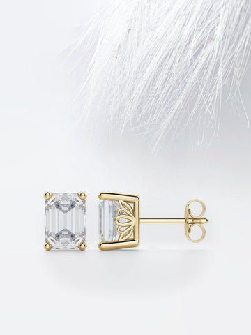 Emerald Cut Diamond Solitaire Moissanite Earrings For Women