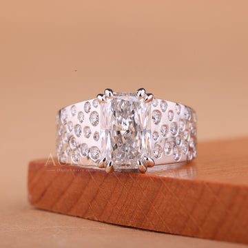 2.0CT Radiant Cut Unique Flush Set Cluster Diamond Men's Wedding Ring