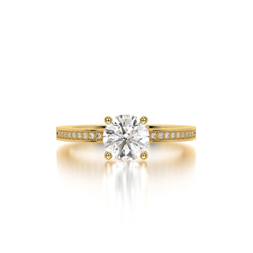 Lab Grown Diamond Engagement Ring: Round Cut Hidden Halo, Solid Gold