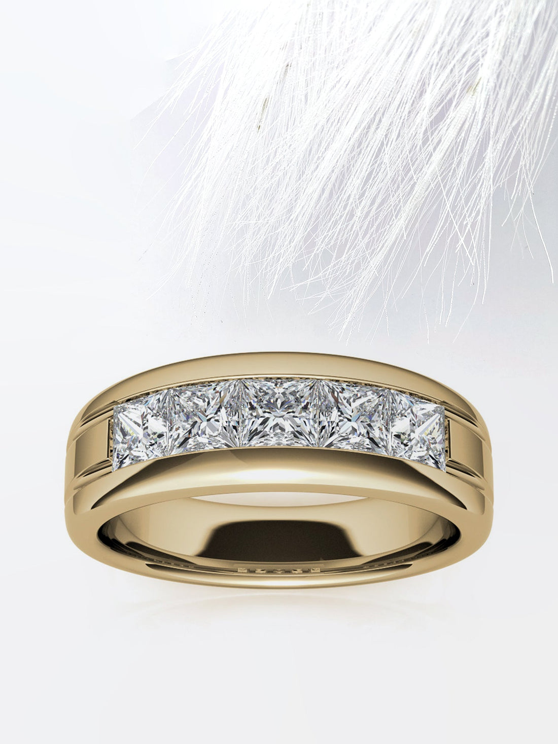 7mm Princess Cut Moissanite Five Stone Diamond Men's Wedding Band