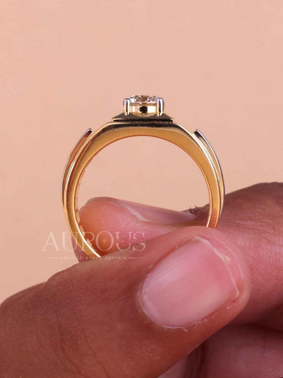 1.0CT Round Cut Solitaire Two Tone Moissanite Men's Engagement Ring