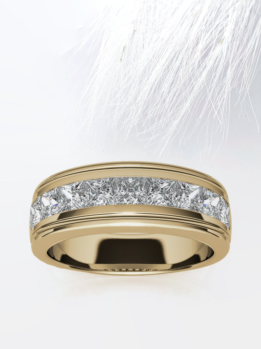 7mm Princess Cut Diamond Channel Set Moissanite Men's Wedding Band