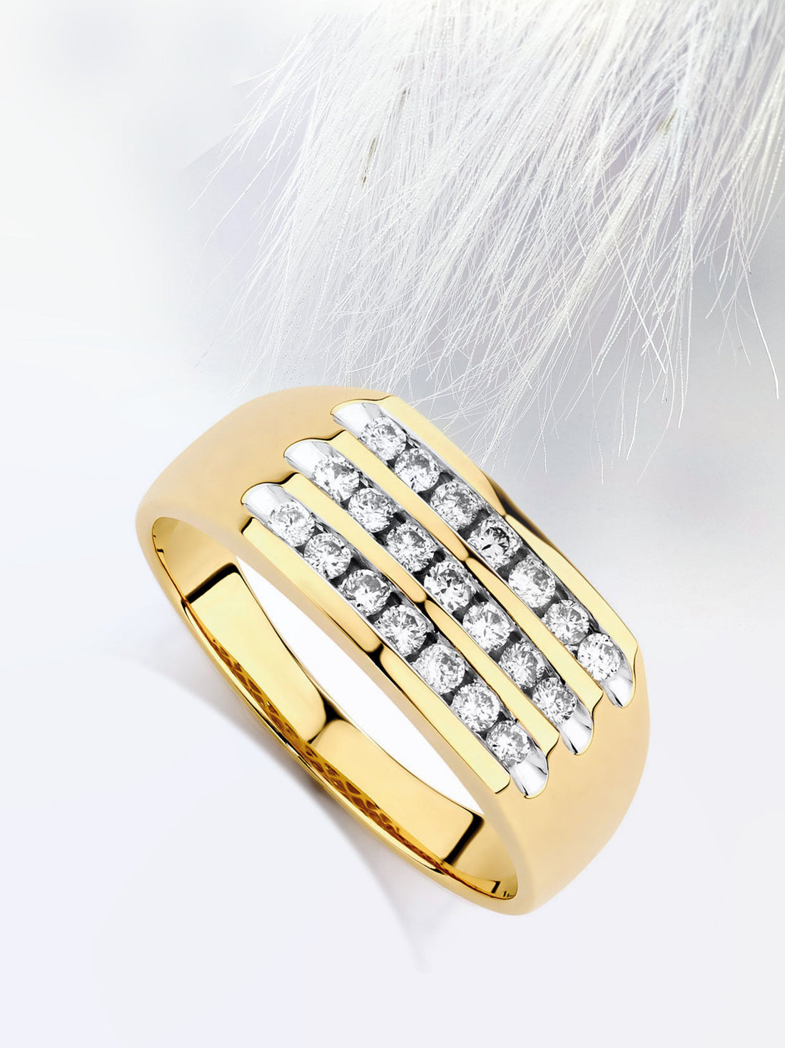 Anillo de boda para hombre de tres filas con moissanita redonda y diamantes