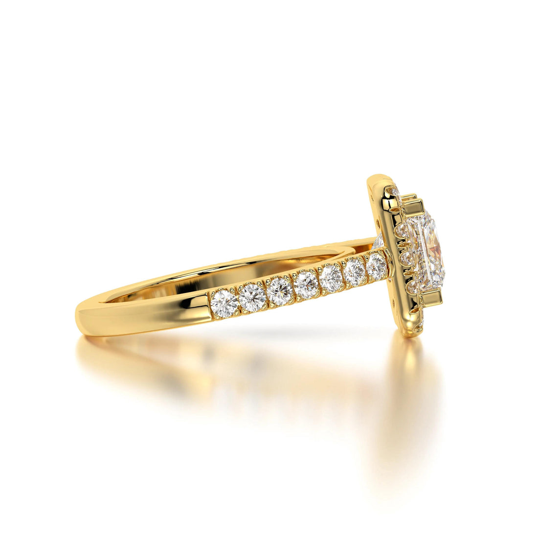 14K Yellow Gold Princess Cut Lab Grown Diamond Halo Engagement Ring