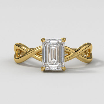 3CT Emerald Cut Diamond Engagement Ring: Nature-Inspired Gold Solitaire