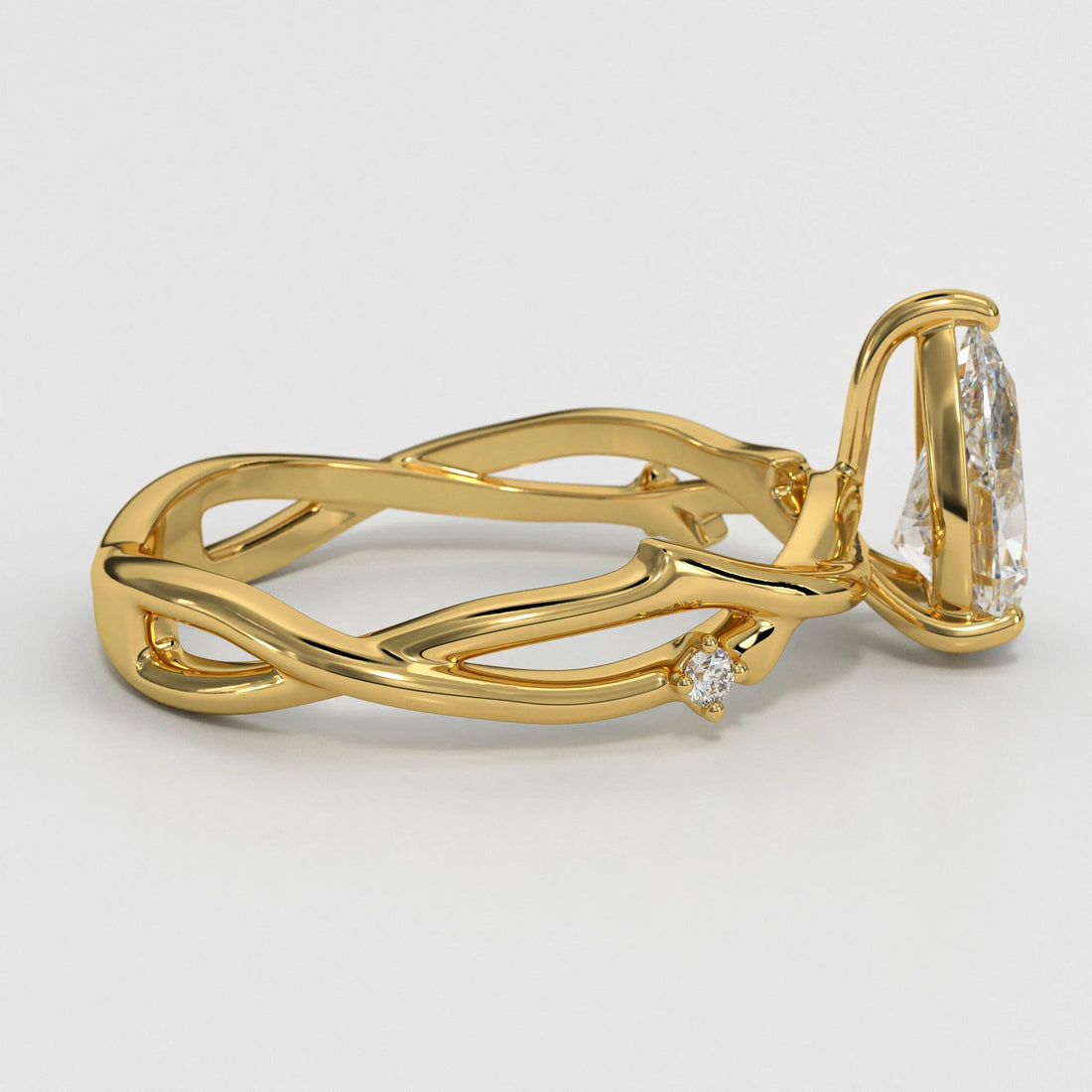 Lab Grown Diamond Pear Cut Engagement Ring: Twisted Twig 14K Gold
