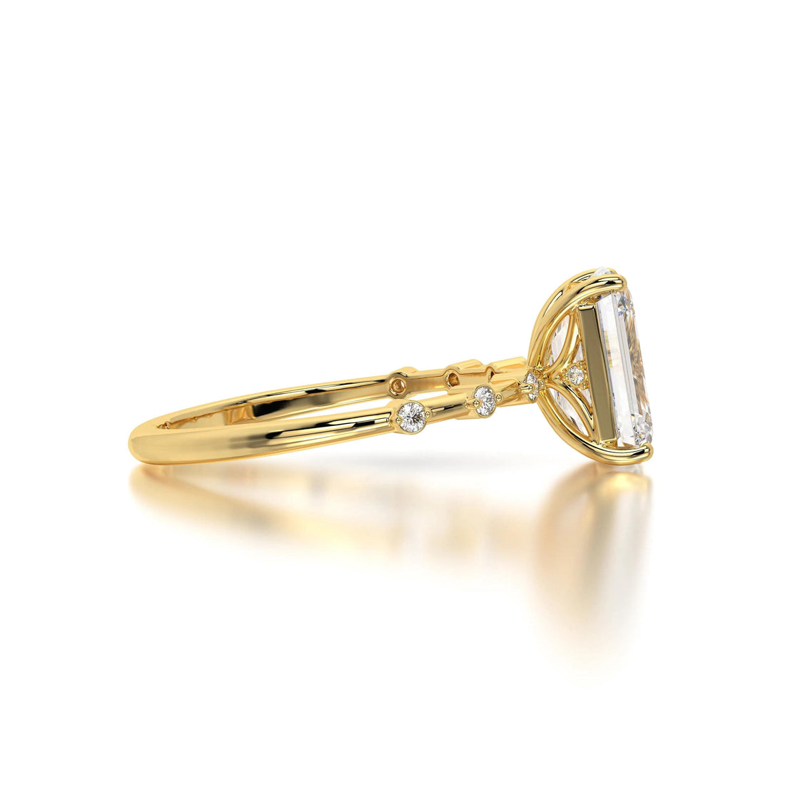 Emerald Cut Lab Grown Diamond Ring: Thin Pave 14K Gold Engagement Ring