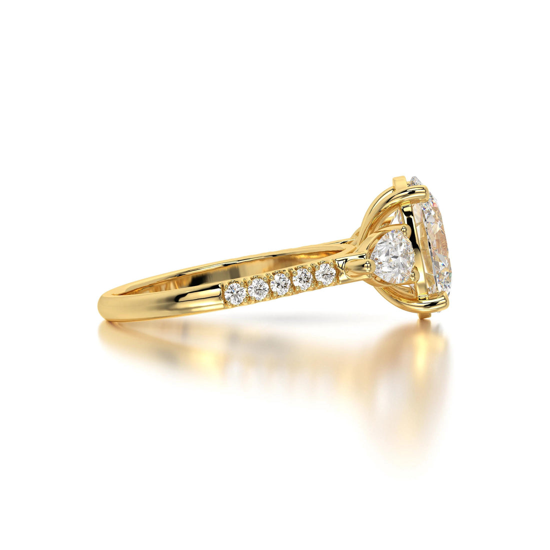 3 CT Oval Lab Grown Diamond Engagement Ring: Three-Stone Pave, 14K Gold
