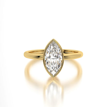 3 CT Marquise Lab Diamond Bezel Ring: 14k Gold Engagement Ring