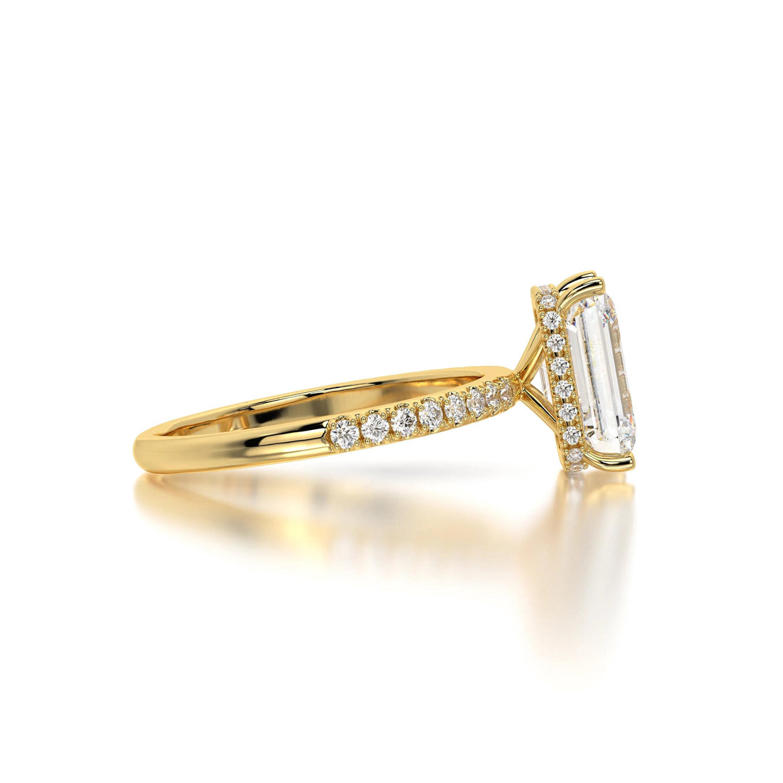 14K Gold Emerald Cut Lab Grown Diamond Hidden Halo Engagement Ring