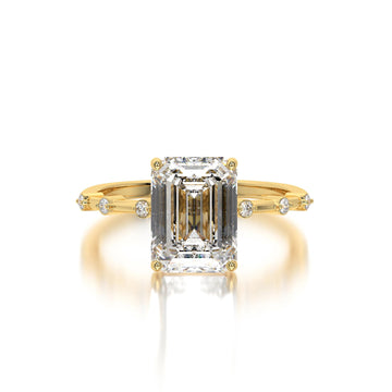 Emerald Cut Lab Grown Diamond Ring: Thin Pave 14K Gold Engagement Ring