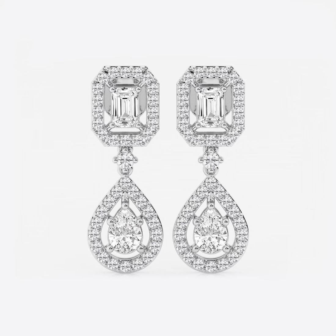 Alicia Silverstone Inspired Emerald & Pear Cut Diamond Dangle Drop Earrings