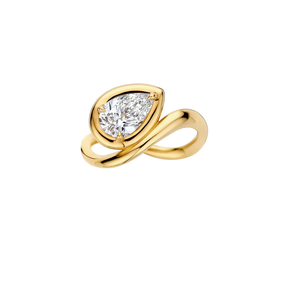 1.20CT Pear Cut Unique Leaf Style Bezel Set Engagement Ring