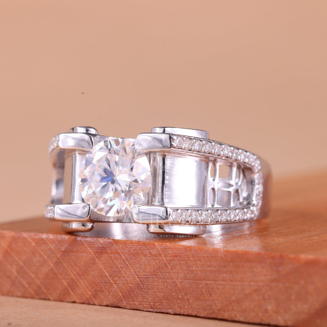 1.0CT Round Cut Cluster Diamond Moissanite Men's Engagement Ring