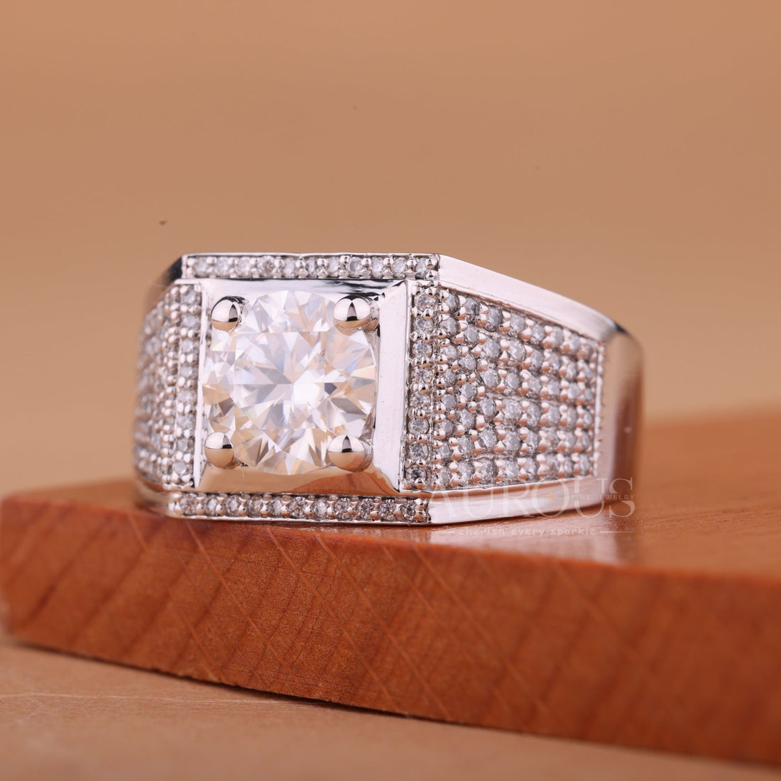 1.0CT Round Cut Diamond Cluster Setting Men's Engagement Ring