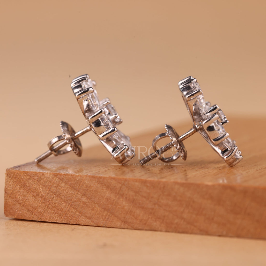 Round & Pear Cut Flower Design Moissanite Stud Earrings