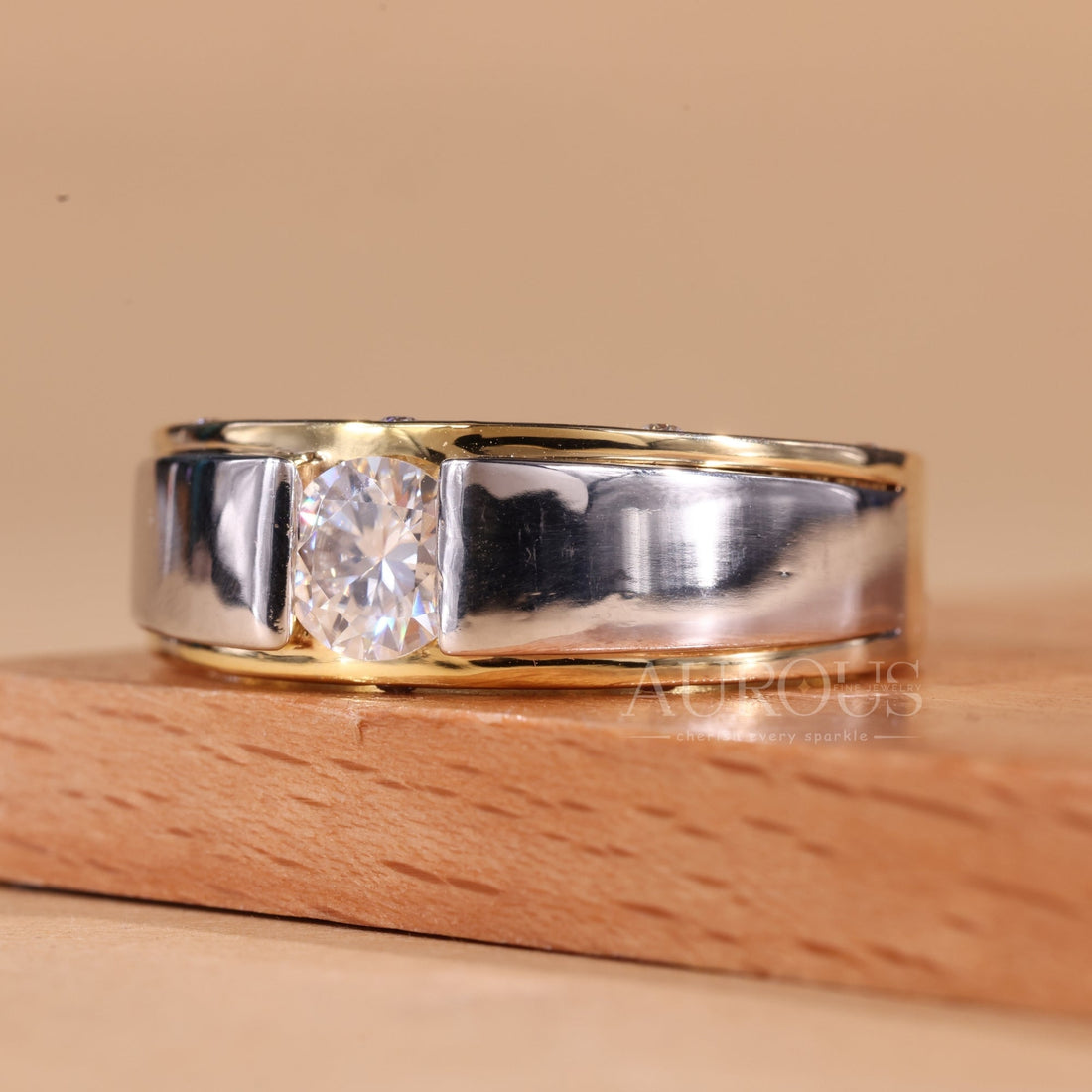 0.75CT Round Cut Diamond Two Tone Men's Wedding Ring