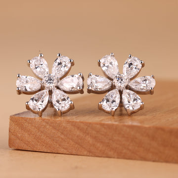 Round & Pear Cut Flower Design Moissanite Stud Earrings