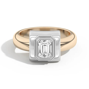 0.75CT-1.25CT Unique Emerald Cut Two Tone Solitaire Engagement Ring