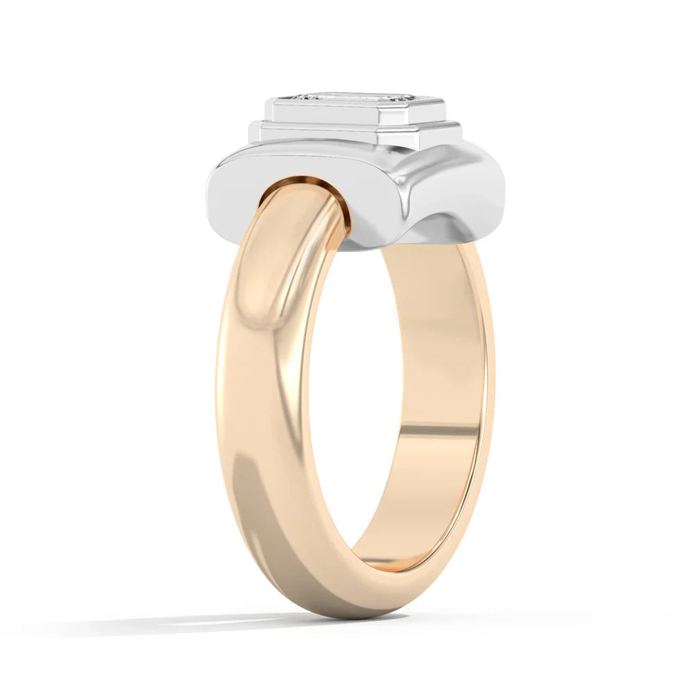 0.75CT-1.25CT Unique Emerald Cut Two Tone Solitaire Engagement Ring