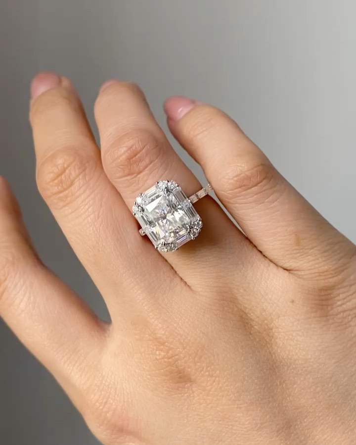 Radiant Cut Diamond Ring with Baguette Halo