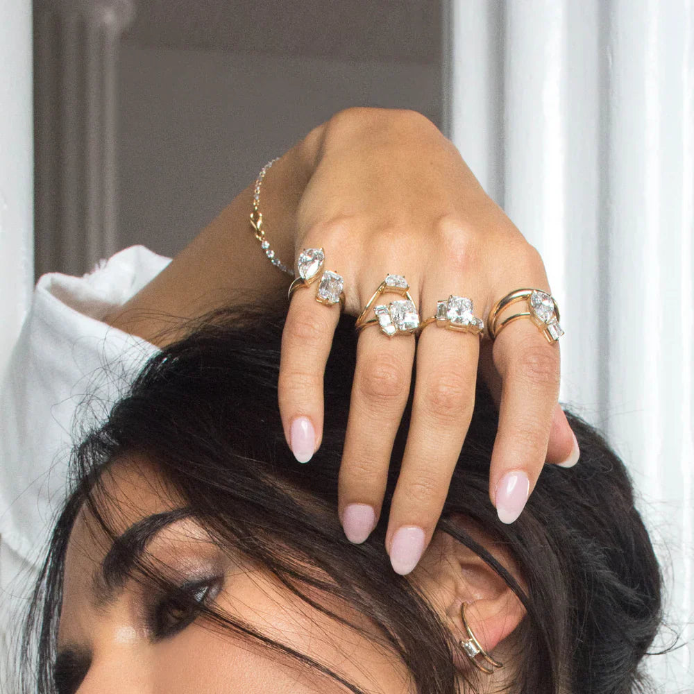 6.50TCW Emerald & Pear Diamond Toi Et Moi Unique Engagement Ring