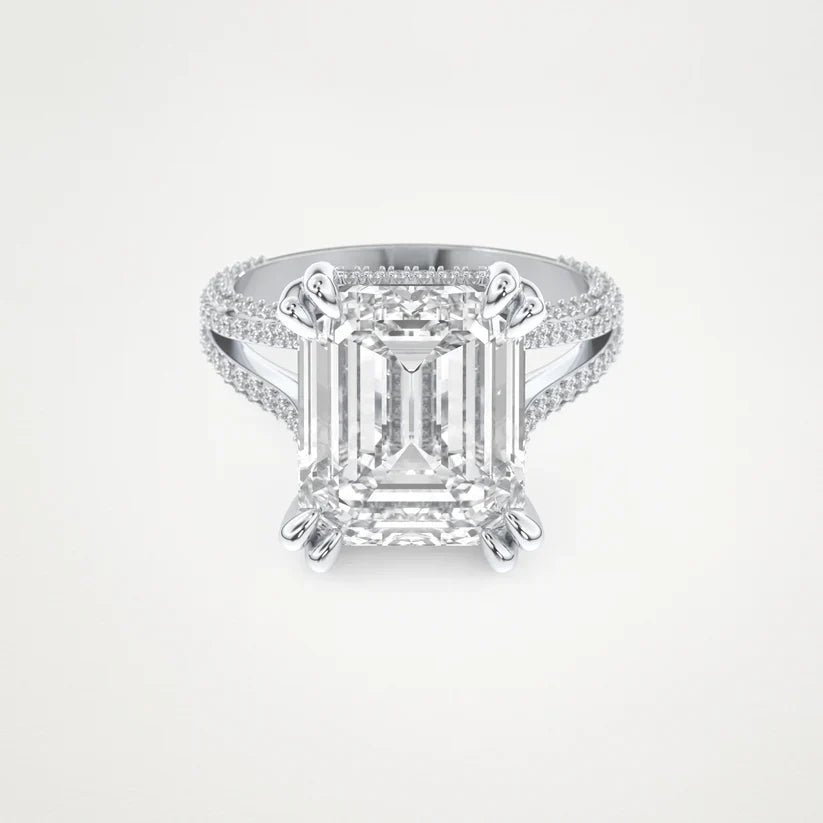 6.0CT Emerald Cut Split Shank Pave Setting Engagement Ring – Inspired by Beyoncé