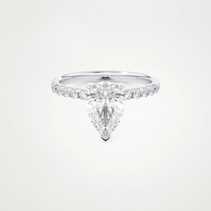 3.0CT Pear Cut Diamond Pave Setting Engagement Ring – Inspired by Margot Robbie