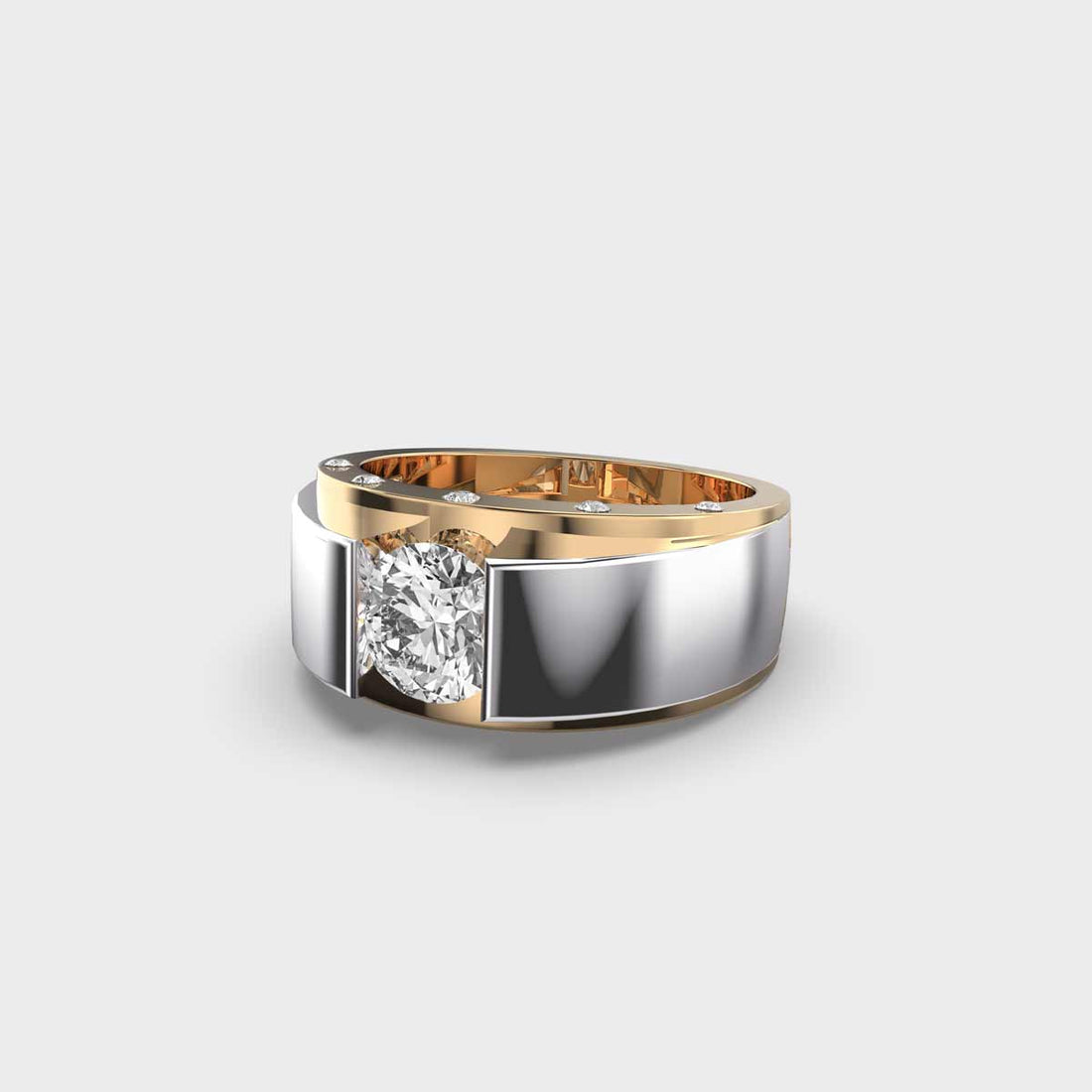 1.0CT Round Cut Two Tone Solitaire Men's Engagement Ring