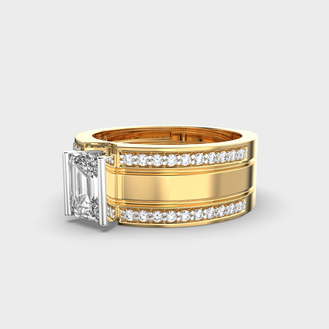 1.0CT Emerald Cut Unique Moissanite Men's Engagement Ring