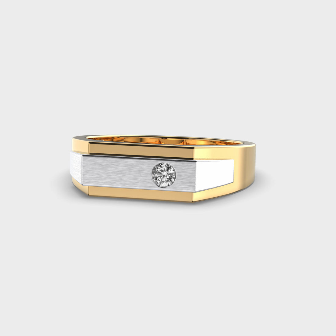 Round Cut Solitaire Two Tone Men's Engagement Ring
