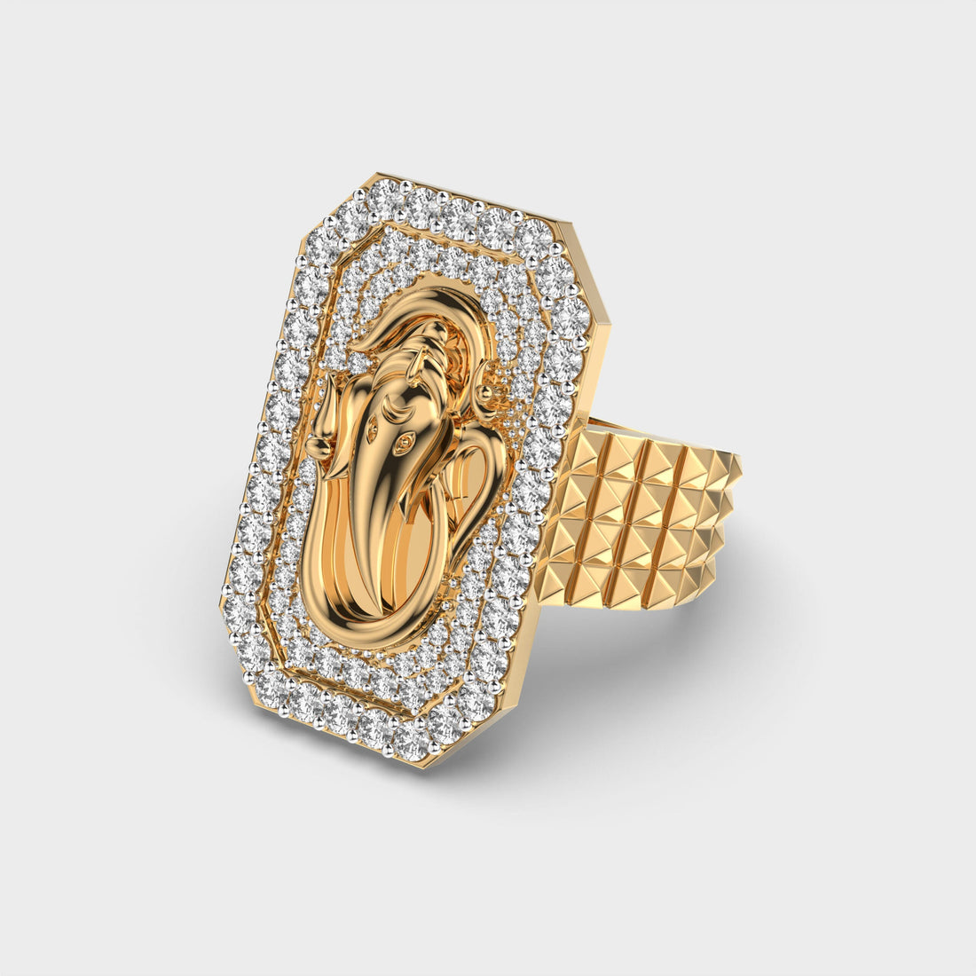 Lord Ganesh Design Round Diamond Men's Engagement Ring In Gold