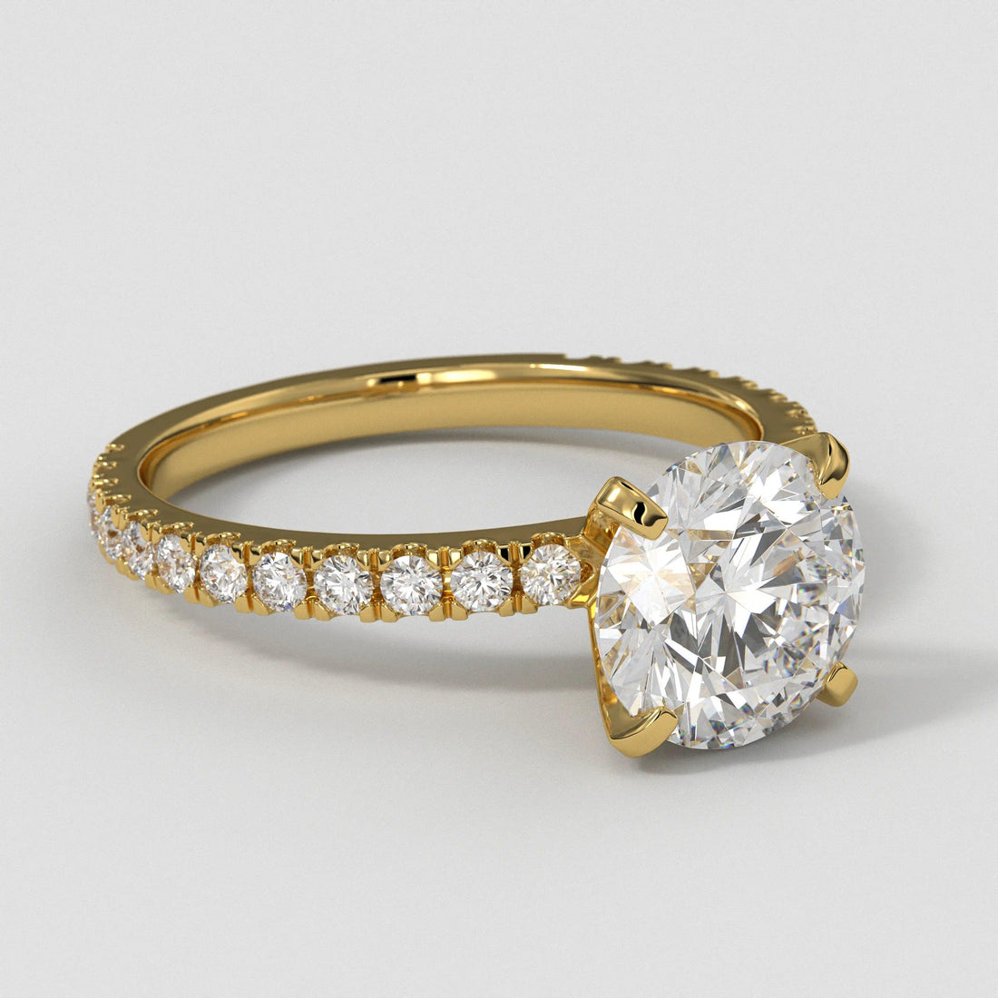 3CT Round Diamond Engagement Ring: 14K Gold Pave Setting