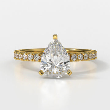 Lab Grown Pear Diamond Engagement Ring: Pave Halo, 10K/14K/18K Gold