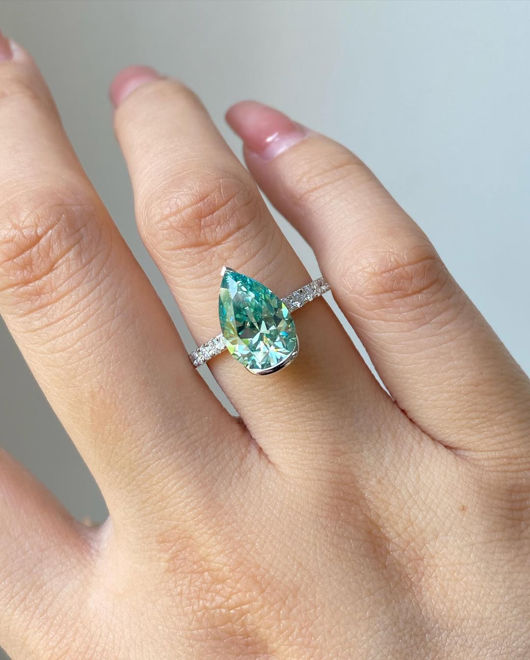 3 CT Green pear diamond Engagement Ring
