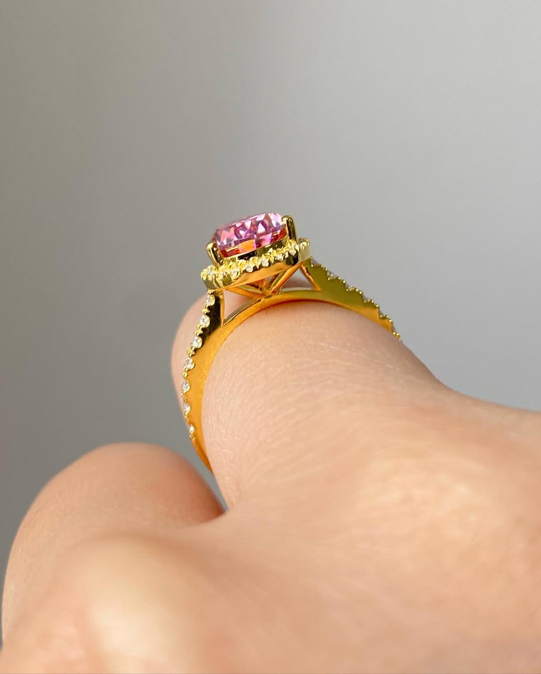 Pink Pear Halo Gold Ring