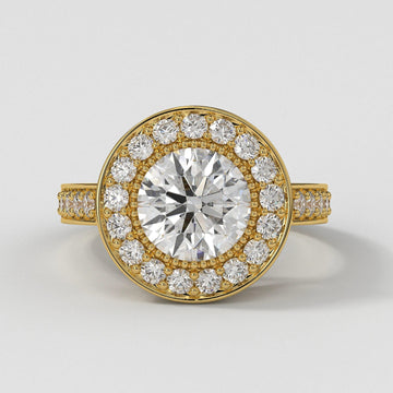Solid Gold Round Cut Lab Grown Diamond Halo Engagement Ring