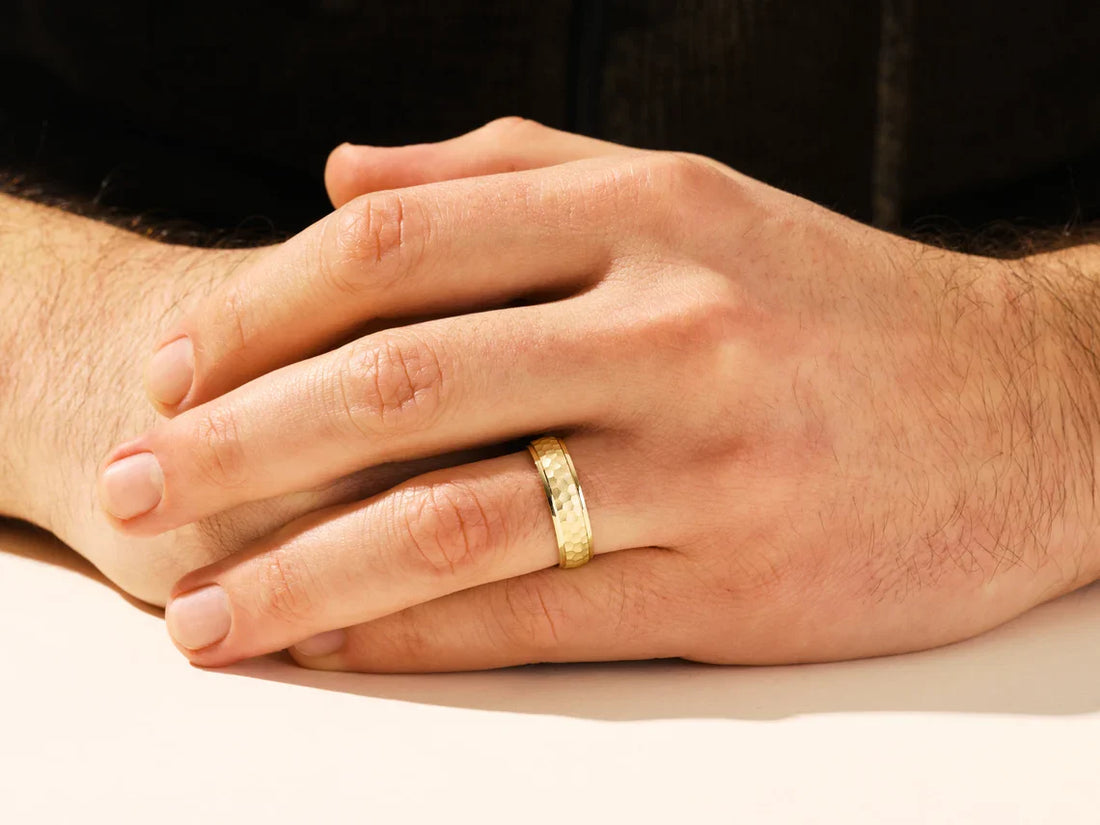 6MM Solid Gold Hammered Dome Men's Wedding Band