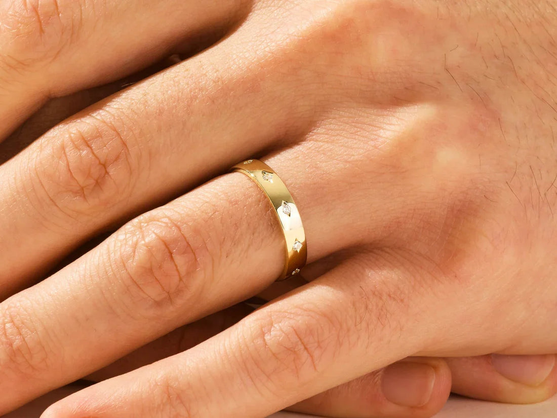 4MM Solid Gold Round Cut Flush Set Diamond Men's Wedding Band