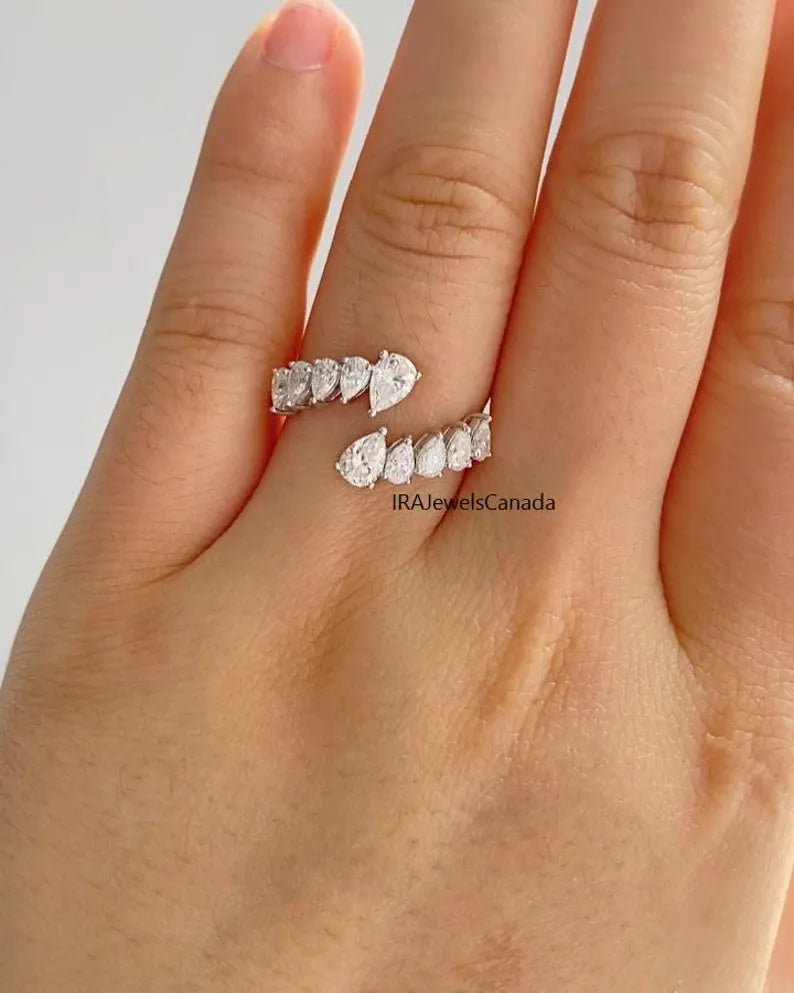 3.0 TCW Pear Lab Diamond Engagement Ring: 14k Gold Open Wrap