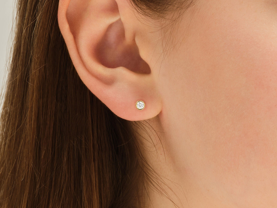 Bezel Set Round Cut Diamond Moissanite Studs For Her