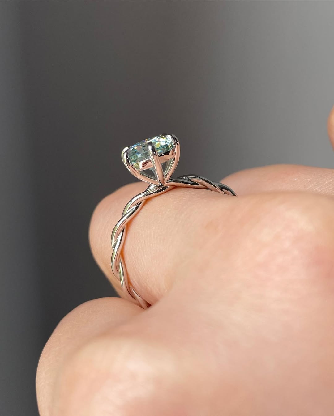 Green Round Diamond Twig Engagement Ring