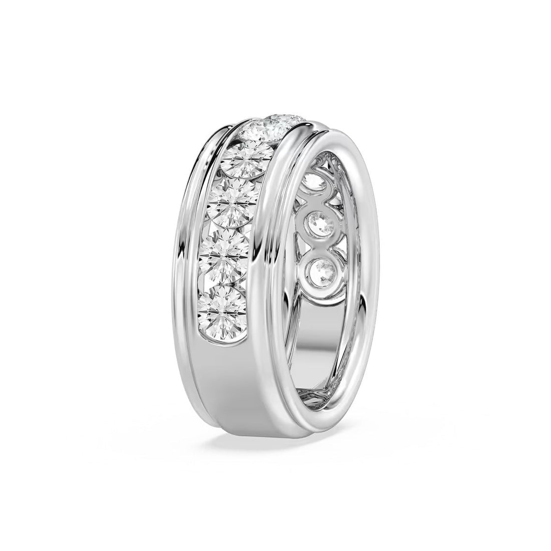Round Cut Diamond Chhanel Setting Unique Men's Wedding Band